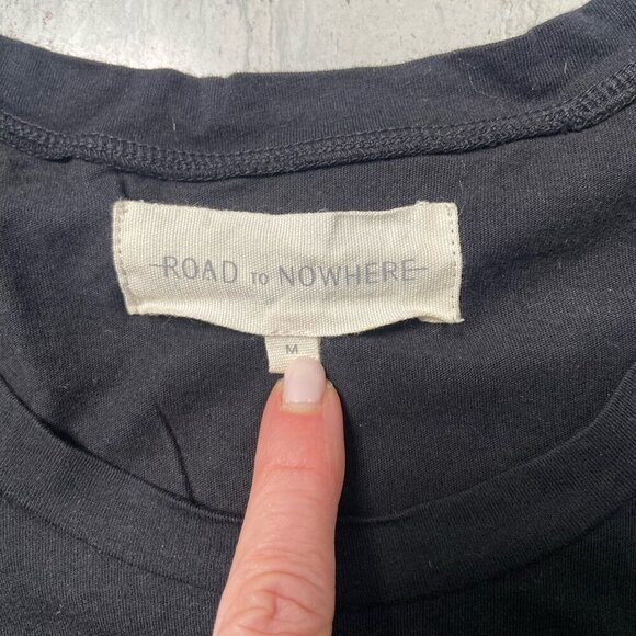 Road To Nowhere Crewneck Cotton Relaxed Fit Short Sleeve Tee Shirt Black Medium - Picture 2 of 7